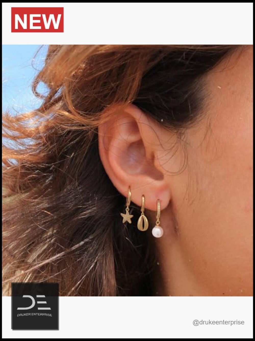 Gold Plated Dangle Earrings Pearl Shell Starfish Huggie Stack - Picture 4 of 7